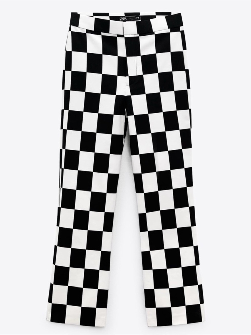 Zara Checkered Board Racing Fan Straight-Leg Pants